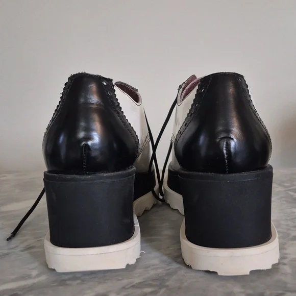 Sixtyseven Platform Wing Tipped Leather Oxford Pointed Toe, Black White Size 9 - Picture 6 of 12